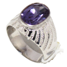 Mens Ring Silver Sterling 925 Simulated Alexandrite Stone Unisex Engraved E294